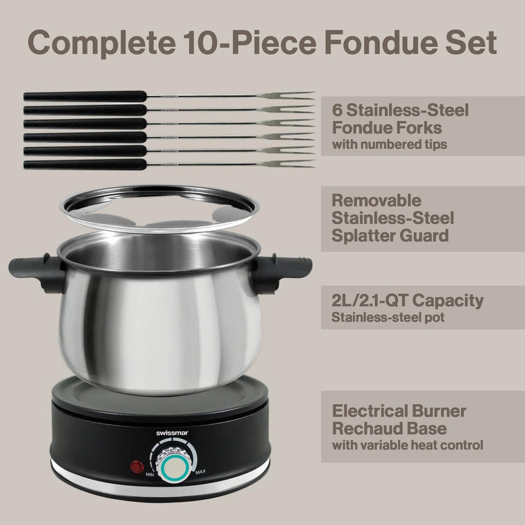 Arolla 10 Pieces Stainless Steel Electric Fondue Set