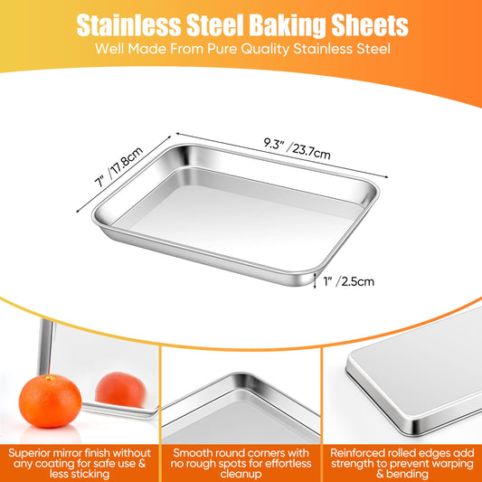 9x7 Inch Mini Stainless Steel Baking Sheet Set for Toaster Oven