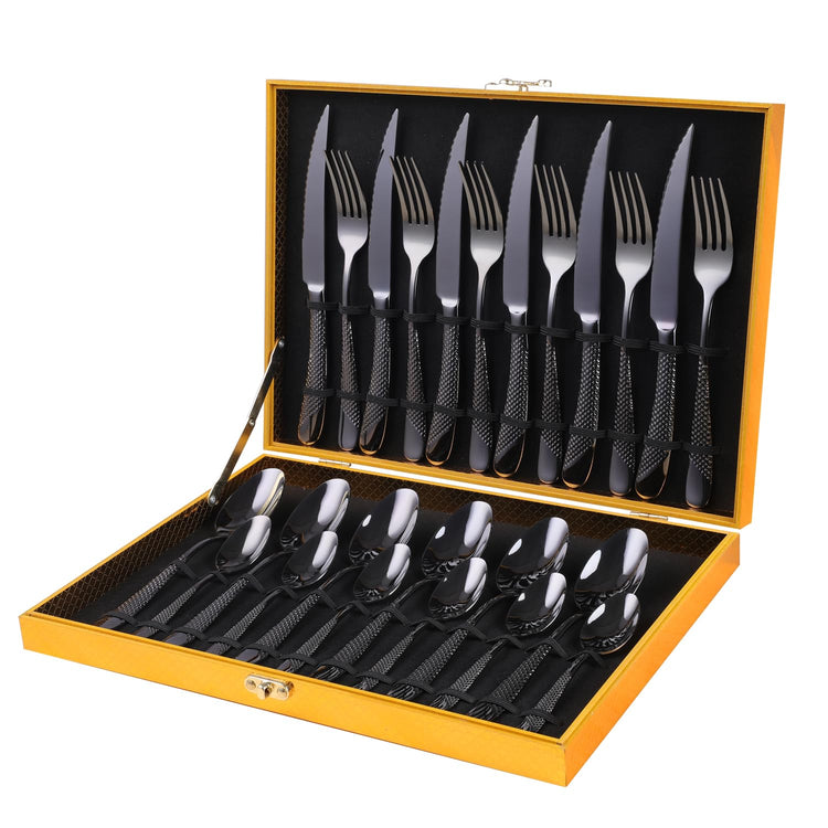 Hammered Black Silverware Set (24 Count)