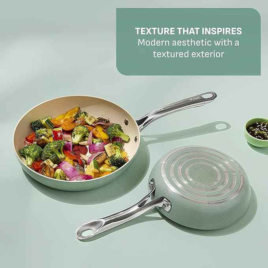 T-Fal Inspire Ceramic Nonstick Frying Pan 2-Pc Set, 8" & 10", Oven Broiler Safe up to 50°F Cookware, Ceramic Frying Pan Skillet, Pots & Pans, Mint Green