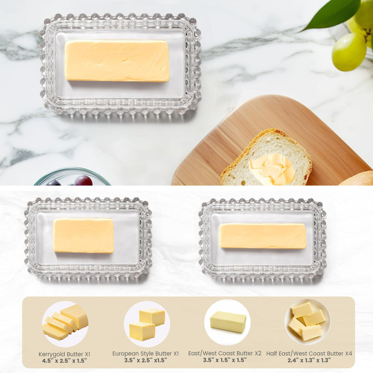 Retro Farmhouse Clear Glass Butter Dish with Lid for Countertop