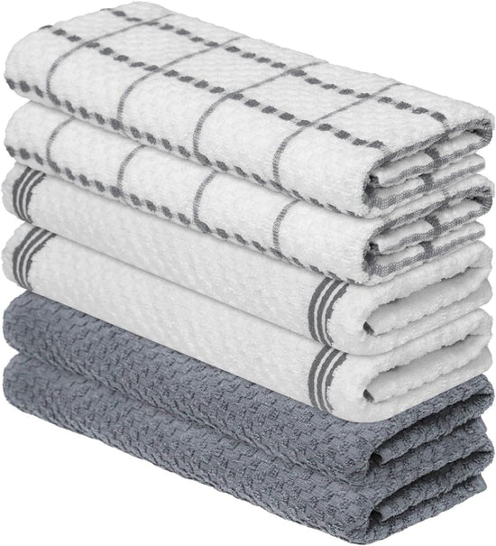 Artoid Mode Ring Spun Cotton Grey Kitchen Dish Towels, 15x25 Inch Ultra Soft Absorbent Quick Drying Household Cleaning Tea Towels Bar Towels Set of 6 - Nestoria