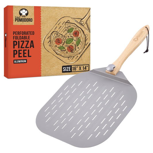 Aluminum Perforated Pizza Peel 16 Inch with Foldable Handle