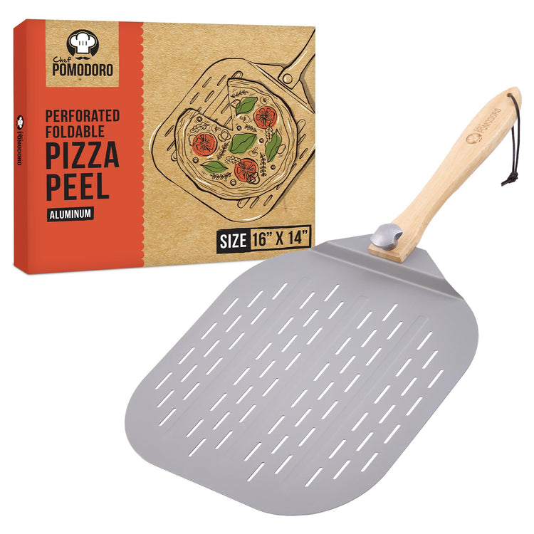 Aluminum Perforated Pizza Peel 16 Inch with Foldable Handle