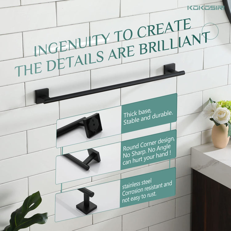 Towel Rails Bathroom Towel Bars Matte Black 24 Inch Bath Towel Holder for Cabinet Kitchen Wall (2 Count (Towel Bar))