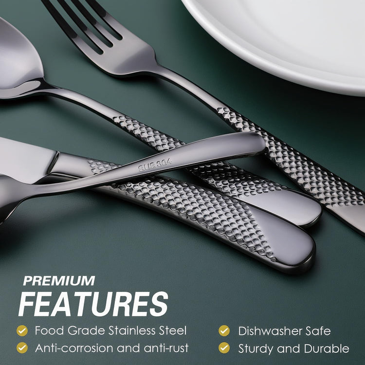 Hammered Black Silverware Set (24 Count)