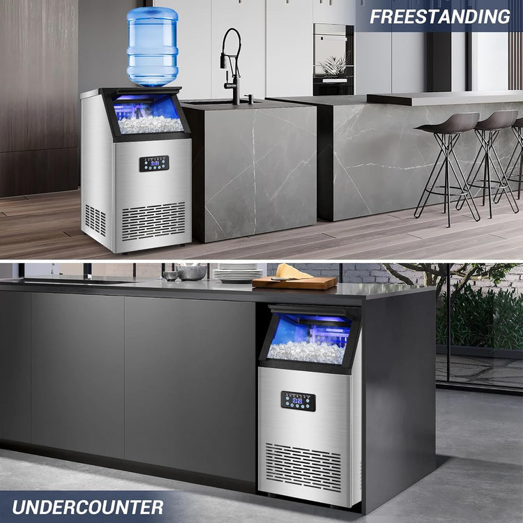 【120LBS/24H + 40 Cubes/12-18 Mins】 15" Commercial Ice Maker - 30LBS Storage, Self-Cleaning Under Counter & Freestanding Ice Machine for Home/Bar/Outdoor