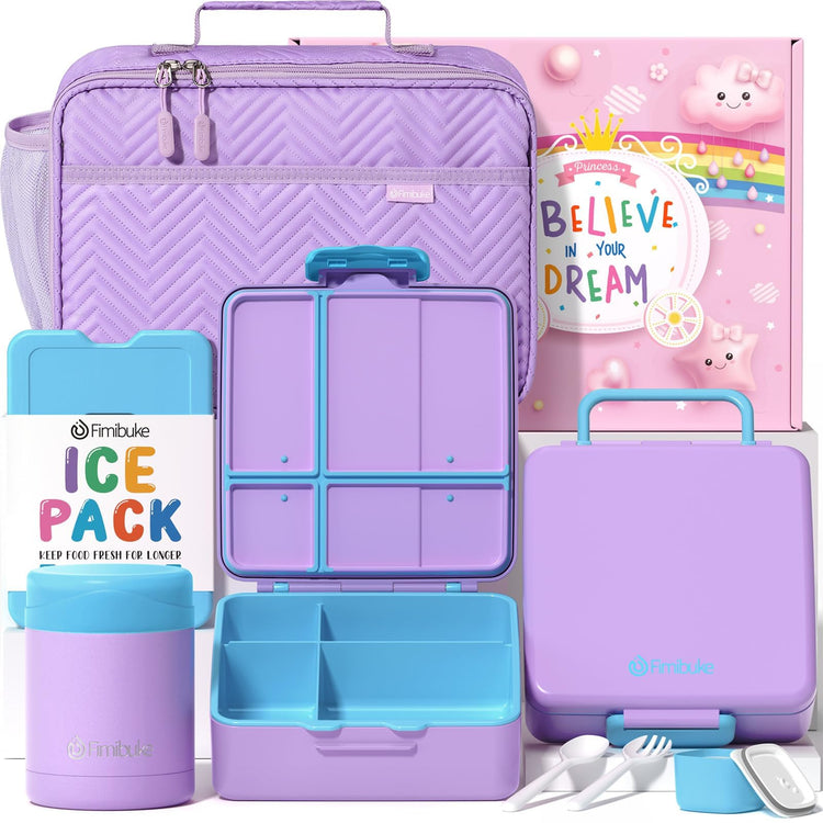 Kids Bento Snack Lunch Box with Thermo Insulated Toddler Lunch Bag