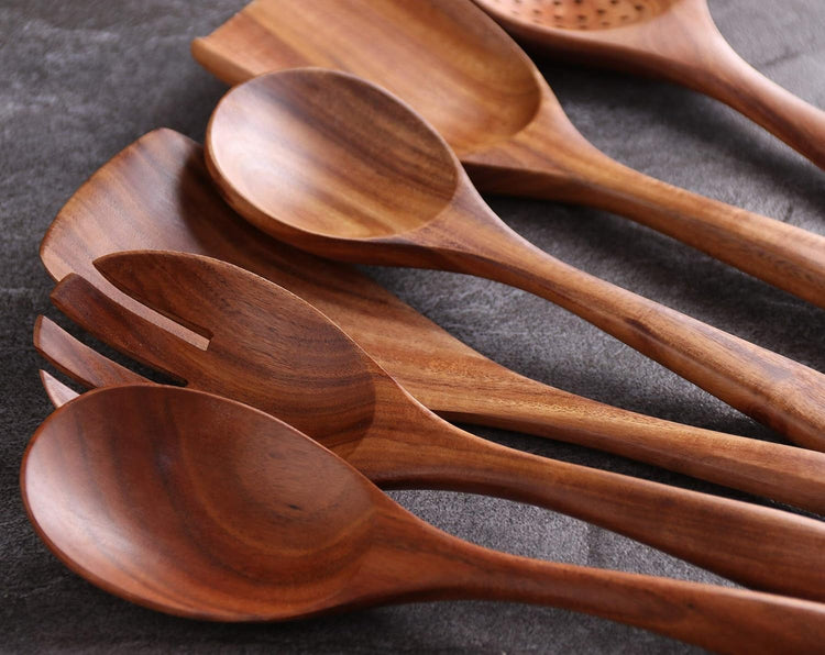 6 Piece Teak Wood Cooking Utensil Set (6 Count)