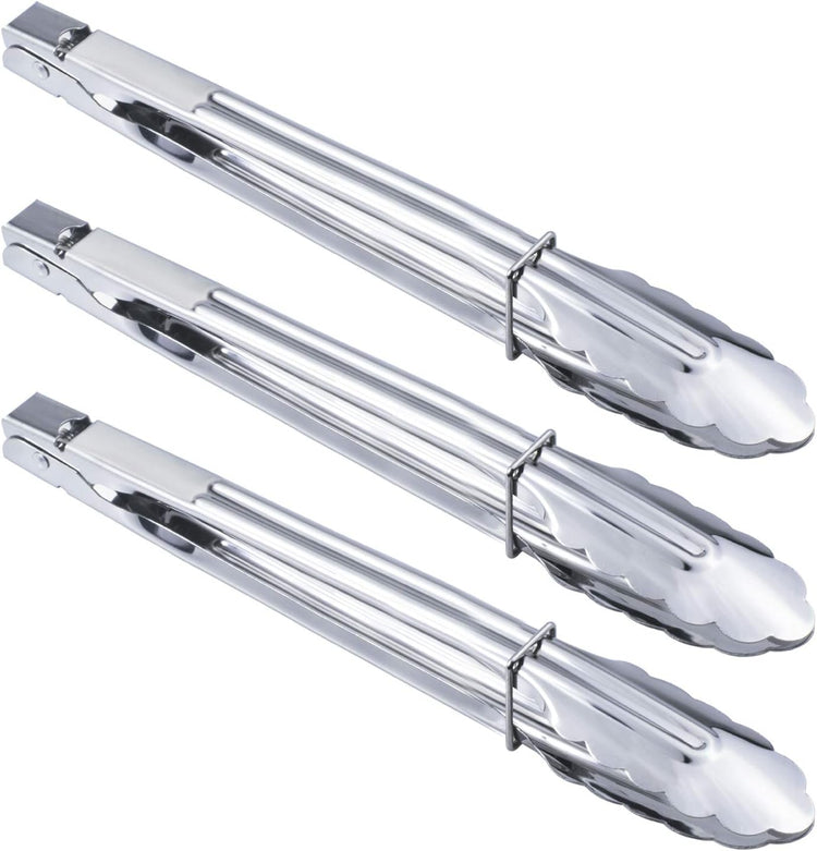Stainless Steel Serving Tongs Grilling Tongs for Cooking Camping Barbecue (12-Inch 3 Pieces)