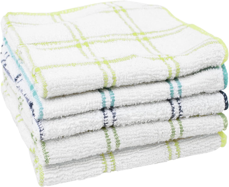 Ritz 100% Cotton 12-inch x 12-inch Kitchen Dish Towel, Gentle Cleaning Wash Cloth with Poly Scour Side, Blue/Green, 5-Pack - Nestoria