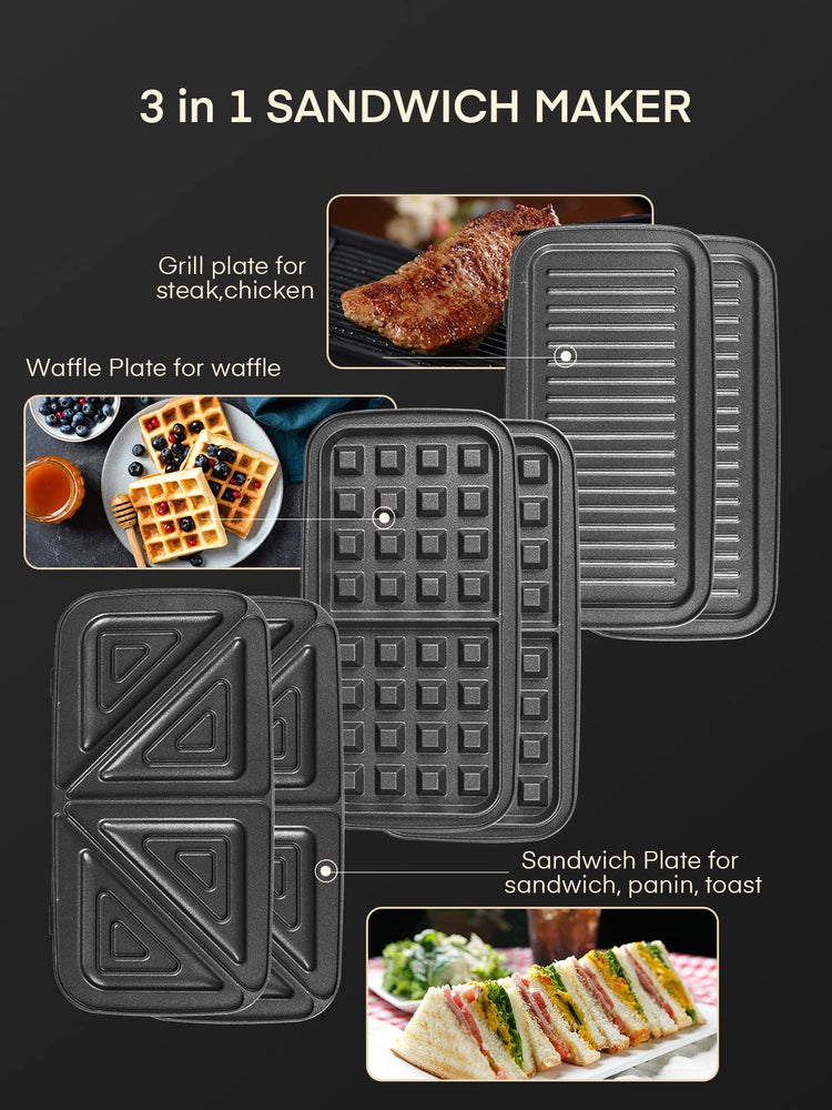 Waffle Maker 3 in 1 with Removable Non
