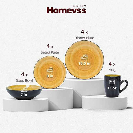 Stoneware Sonoma 16pc Dinnerware Set, Black + Speckled Spin Wash Yellow