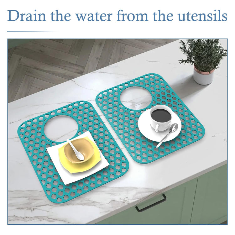2 Pack Silicone Sink Protector Mat for Kitchen Sink Rear Drian Green