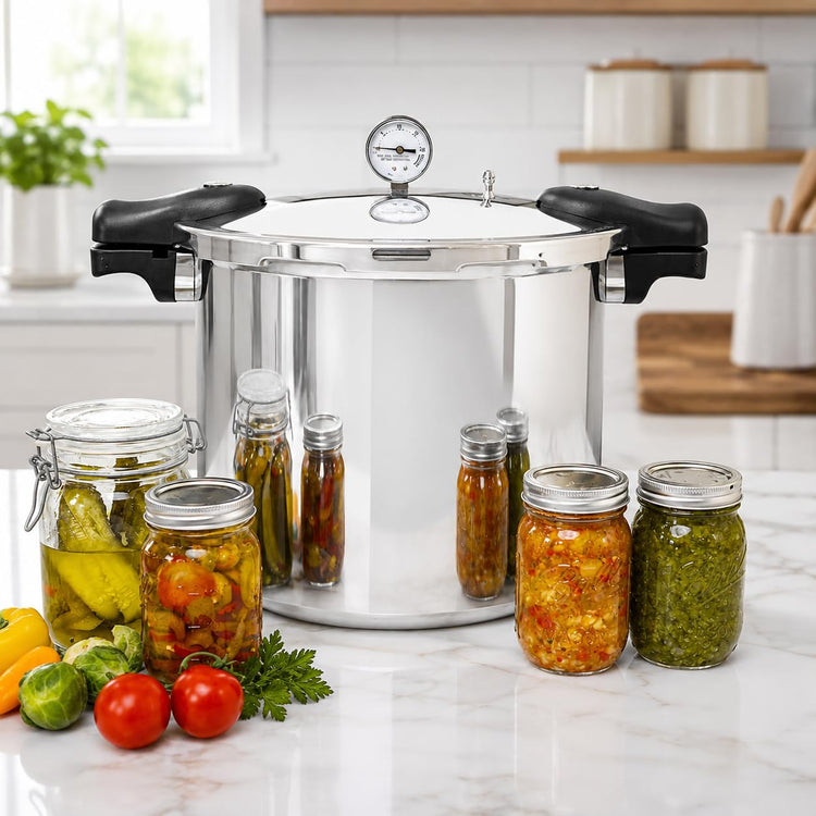 Pressure Canner Release Valve Aluminum Canning Pot Cooker Pot Stove Top with Pressure Gauge Instant Fast Cooking Pot Stewing Locking System