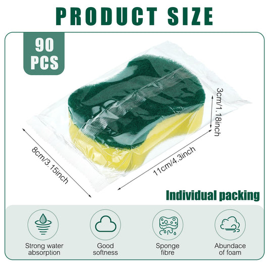 90 Pcs Individually Wrapped Sponges Kitchen Bulk Non Scratch Scouring Sponges for Dishes Household Cleaning Travel Apartments Hotel Car (90 Count)