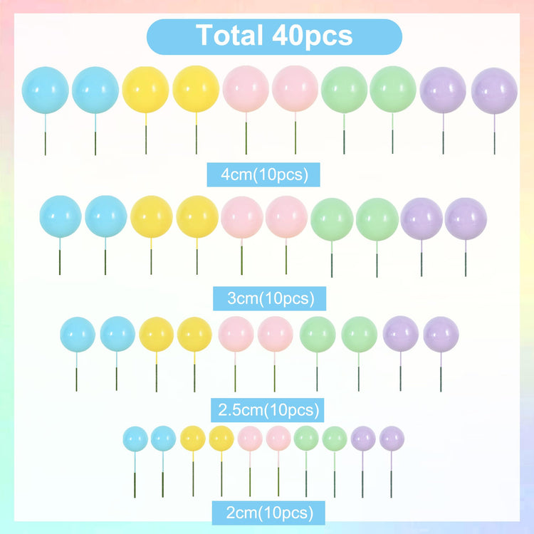 40 Pcs Foam Ball Cake Toppers with Sticks Mini Cake Decorations for Birthdays (40 Count)