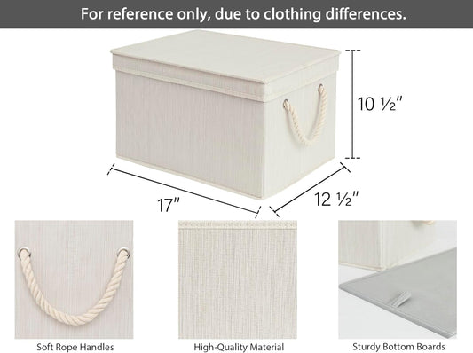 StorageWorks Storage Bins with Lids, Decorative Storage Boxes with Lid and Soft Rope Handles, Foldable Storage Baskets for Closet, Shelves, Stackable, Mixing of Beige, White & Ivory, Jumbo, 3-Pack
