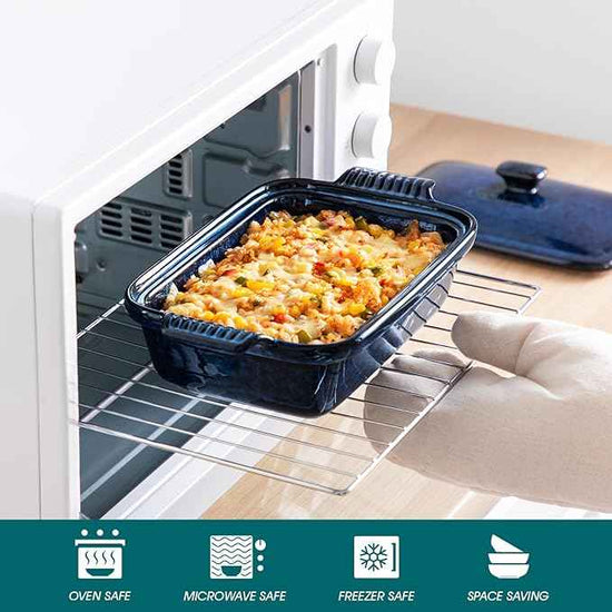 vancasso Starry Casserole Dish With Lid, 1.9 Quart Casserole Dish for Oven, 12x7 Baking Pan with Handles, Casserole Baking Dish Lasagna Pan with Lid, Microwave, Dishwasher Safe, Blue
