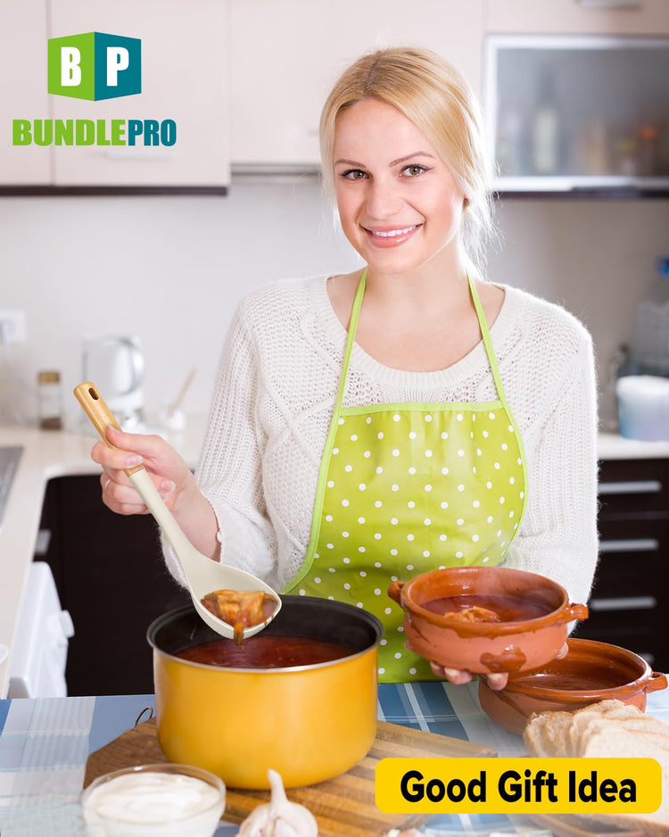 Silicone Soup Ladle and Spaghetti Spoon Set with Wooden Handle (2 Count)