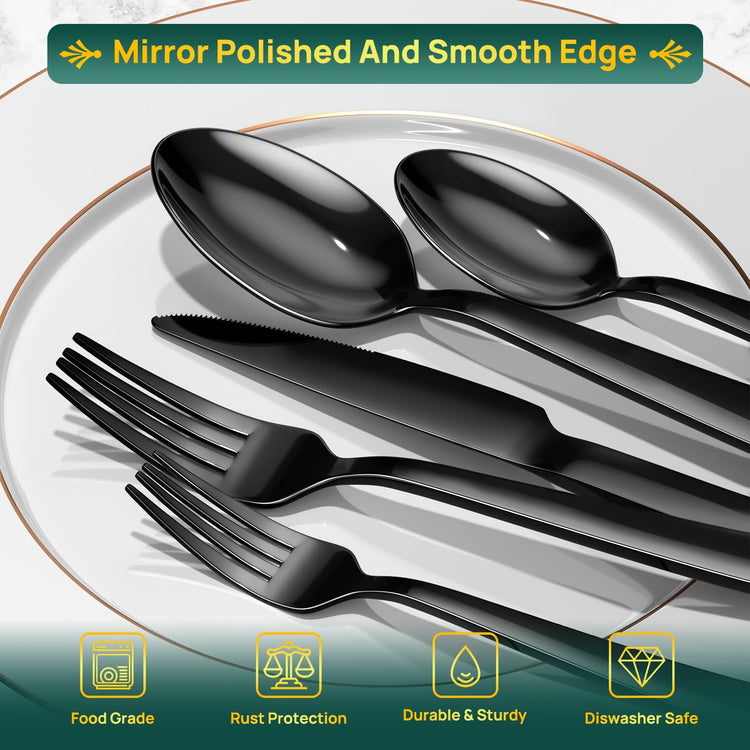 60 Pieces Black Silverware Set (12 Count)