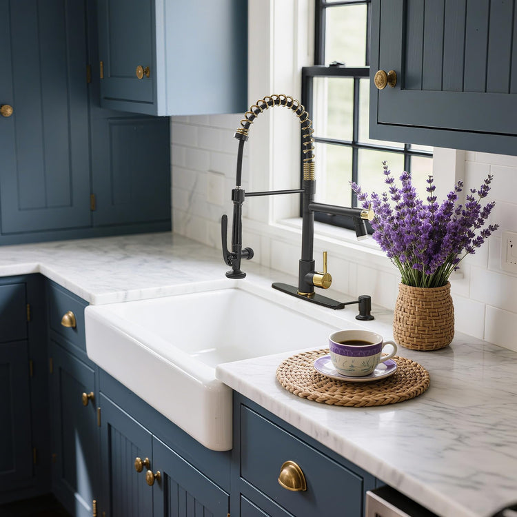 Commercial Kitchen Faucets with Pull Down Sprayer Matte Black&Gold