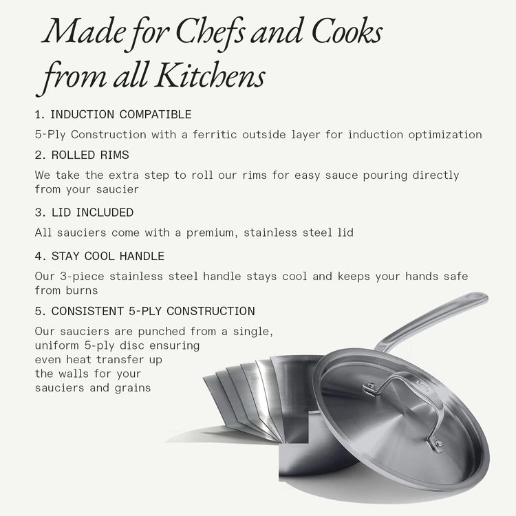 Cookware 3 Quart Stainless Steel Saucier Pan