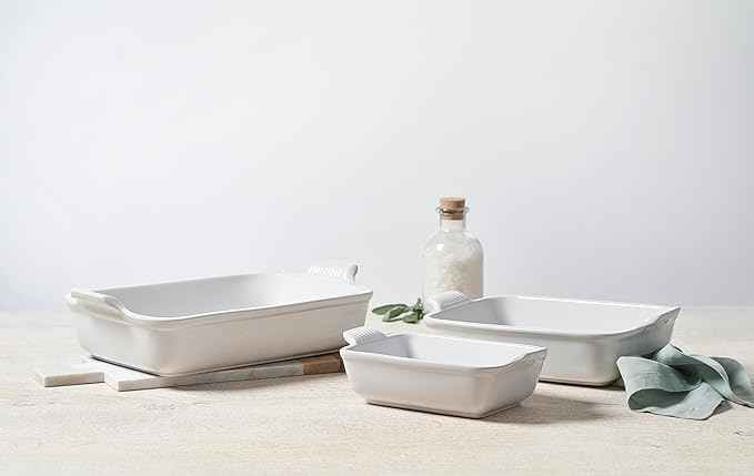 Le Creuset Stoneware Set Of 3 Heritage Rectangular Dishes, Oyster