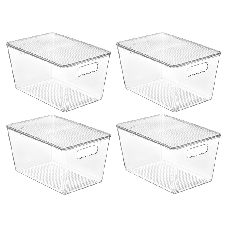 4 Pack Clear Stackable Storage Bins with Lids and Handles (4 Count)