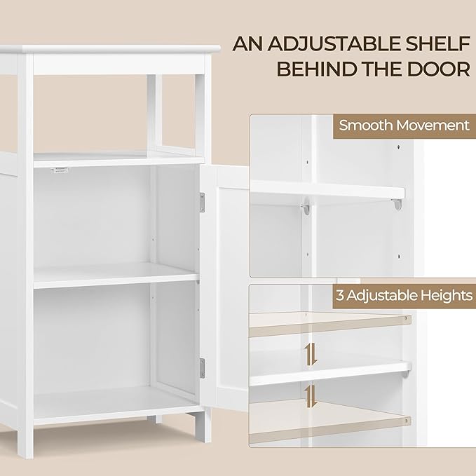 Yaheetech Single Door Floor Cabinet, Bathroom Free Standing Storage Organizer with Adjustable Shelf, Narrow Side Cabinet for Living Room, White