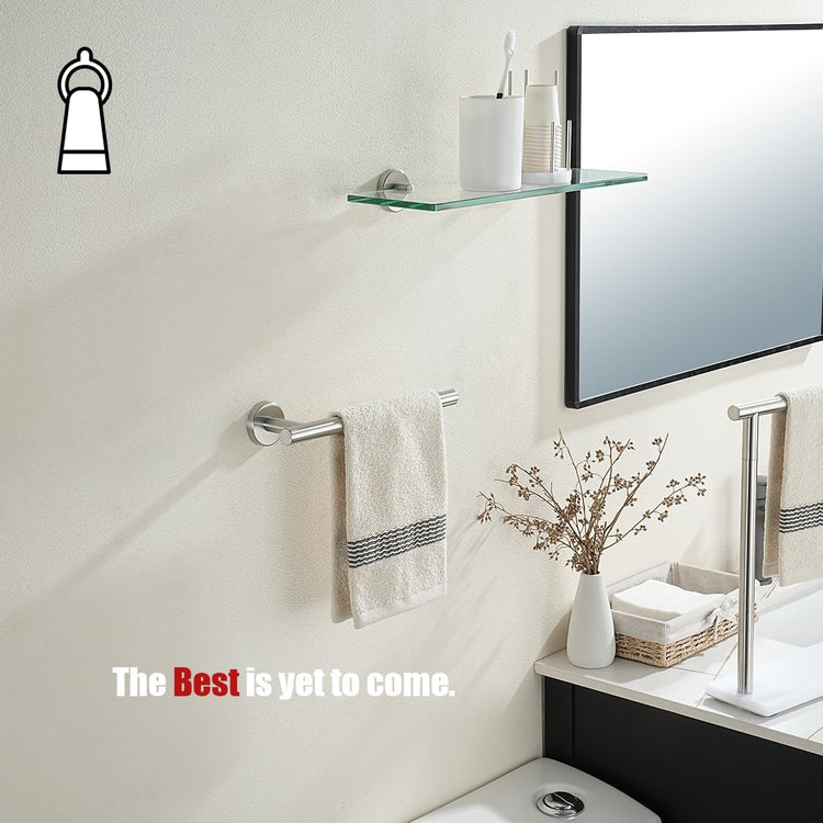 JQK Hand Towel Holder Towel Ring, 10 Inch Thicken 0.8mm 304 Stainless Steel Bathroom Hand Towel Bar, 9 Inch Useable Length Wall Mount Towel Rack Hanger, Brushed Steel, THH110L9-BN