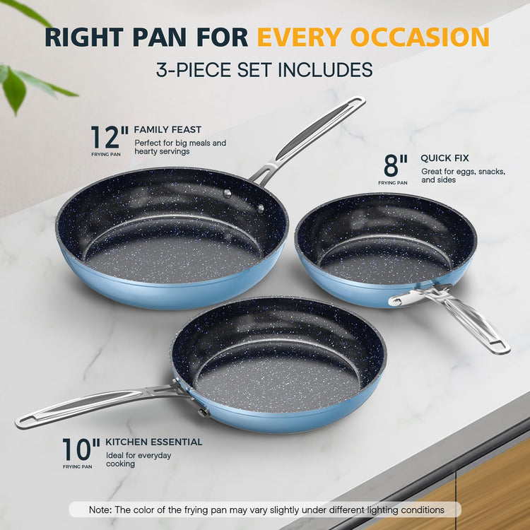 3-Piece 8”, 10”, 12” Forged Lightweight Frying Pan Set