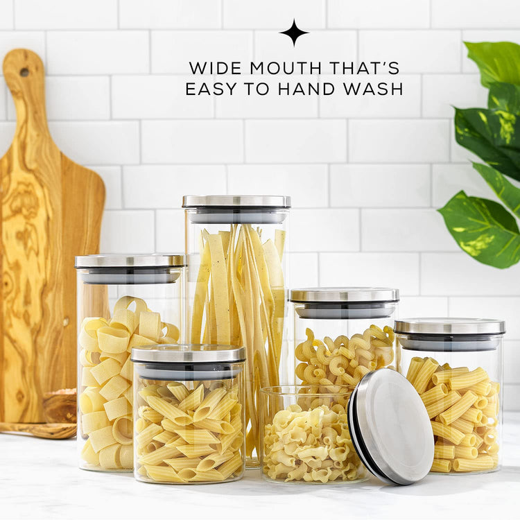 Kitchen Canister Set. 6 Glass Jars with Lids (6 Count)