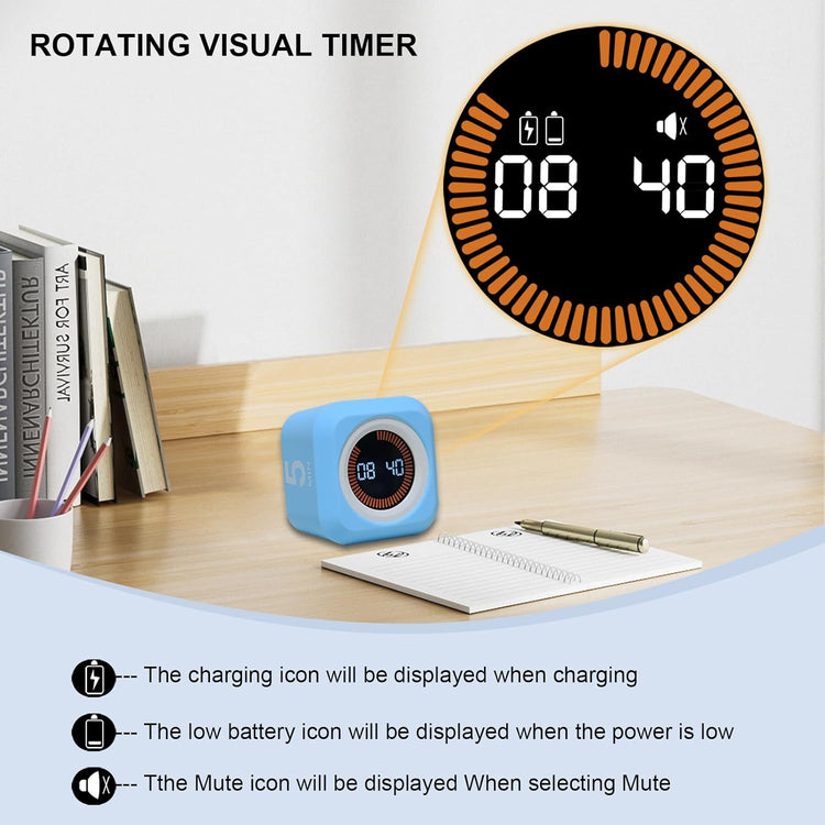 Rotating Cube Visual Timer 5, 25, 10 50 Minutes Preset + Custom Countdown, Rechargeable Desk Productivity Flip Timer with Detachable Silicone Cover for ADHD Study Work Kitchen School (White)