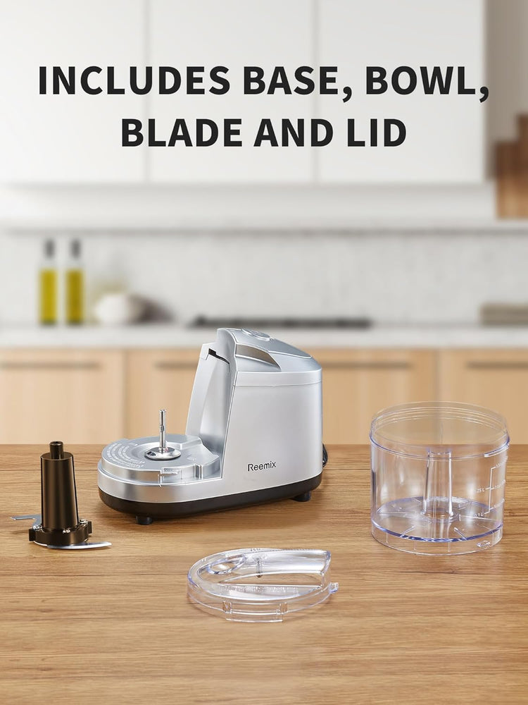 1.5-Cup One-Touch Electric Food Chopper, 100W Mini Food Processor Meat Grinder, Mix, Chop, Mince and Blend Vegetables, Fruits, Nuts, Meats, Stainless Steel Blade (Silver)