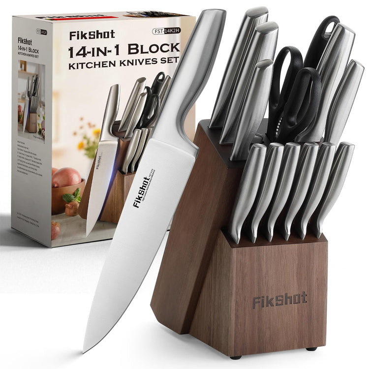 14 Pieces Knife Block Set German Stainless Steel with Sharpener (14 Count)