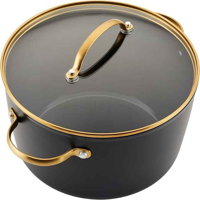 Farberware Forged Induction Ceramic Nonstick Pots and Pans Set with Lids and Kitchen Cooking Tools - Dishwasher Safe, Suitable for All Stovetops, 12 Piece Cookware Set - Black and Gold