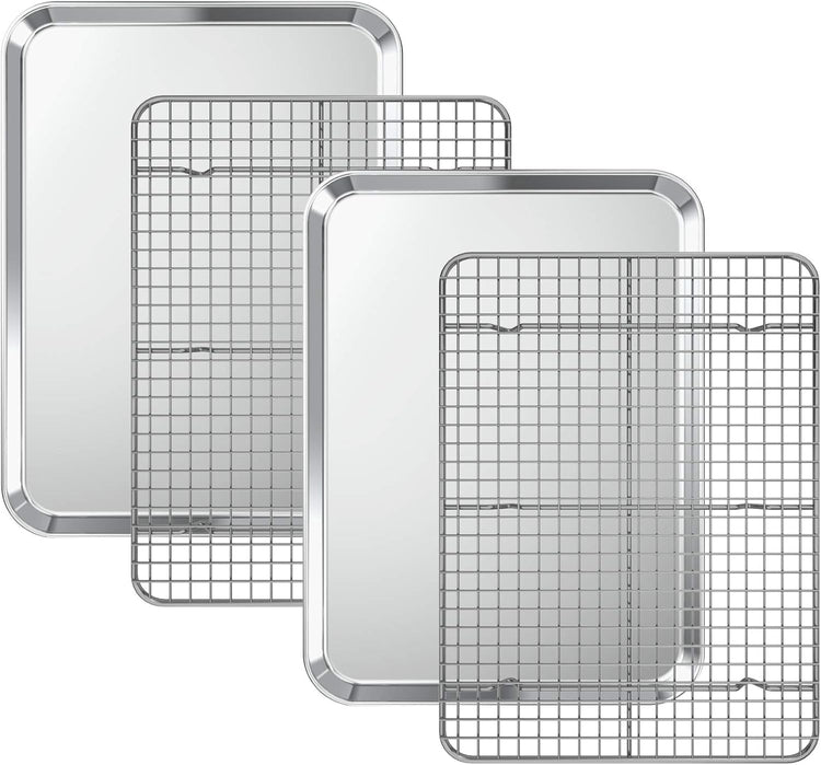 Baking Sheet with Cooling Rack Set [2 Sheets + 2 Racks], Deedro Stainless Steel Cookie Half Sheets Baking Pan Oven Tray with Rack, 16 x 12 x 1 Inch, Heavy Duty, Non-toxic, Dishwasher Safe