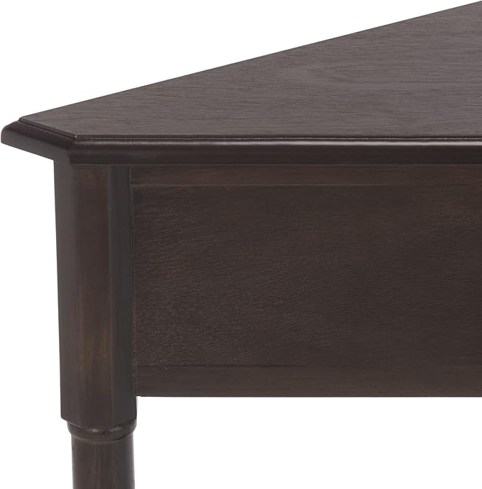 SAFAVIEH Home Collection – Gomez Dark Chocolate Corner Table, 1-Drawer Space-Saving Triangle Accent Table, Classic Turned-Leg Design (AMH5709F)