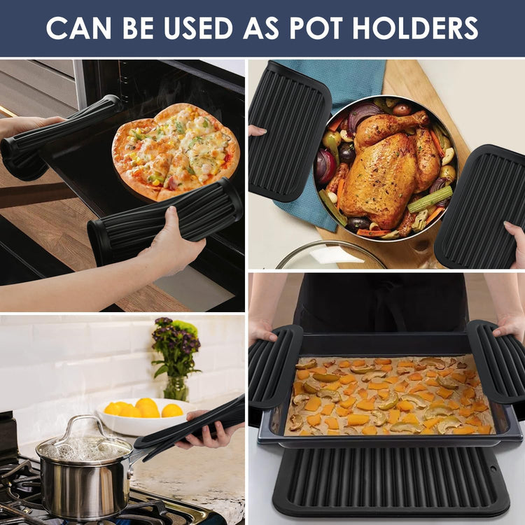 Silicone Trivets for Hot Pots and Pans, 4 Pack Heat Resistant Pot Holders for kitchen, Large Silicone Trivet Mat for Hot Dishes, Black Hot Pads for Kitchen Counter, Hot Mats Spoon Rest, 9 * 12 Inches