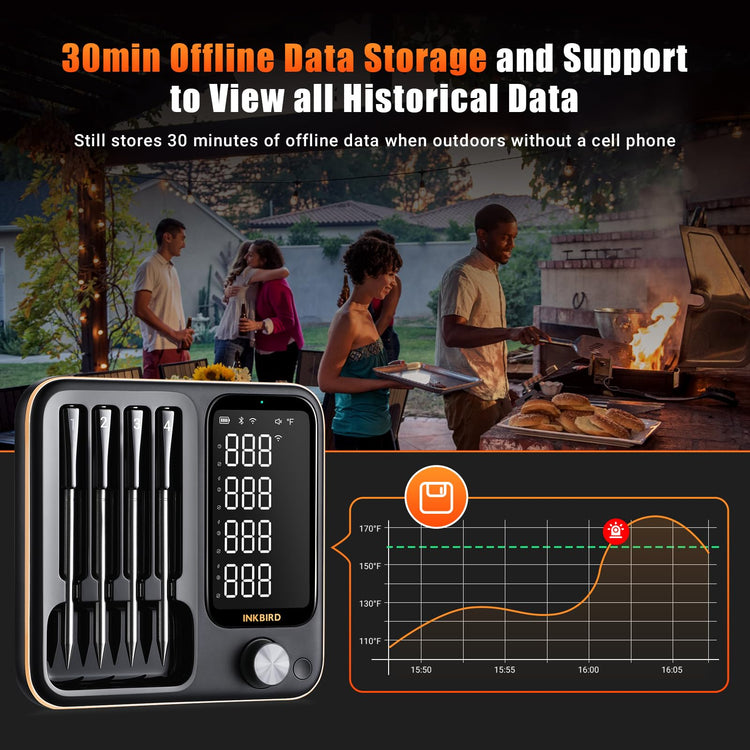 4 Probe WiFi Wireless Meat Thermometer with 360°Readable LCD Standalone Base