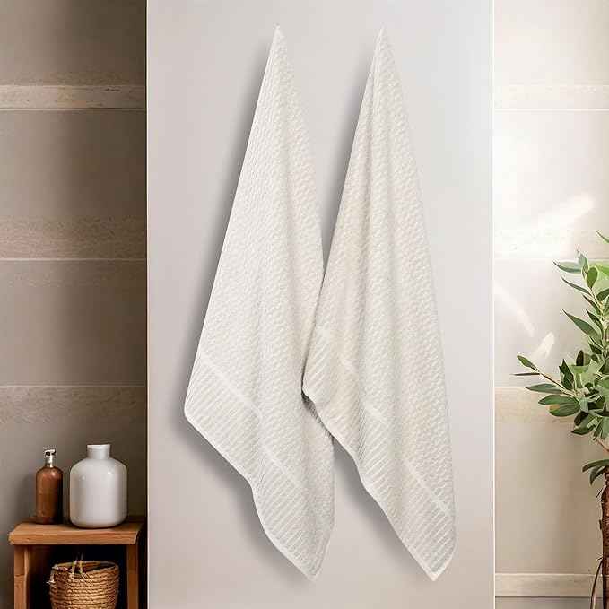 Superior Juno Viscose Cotton Blend Medium Weight Bath Sheets, for Bathroom, Shower, Spa, Plush, Quick Dry, Ultra-Soft Towels, Essentials, Border Detail, Oversized Towels, Set of 2, Beige