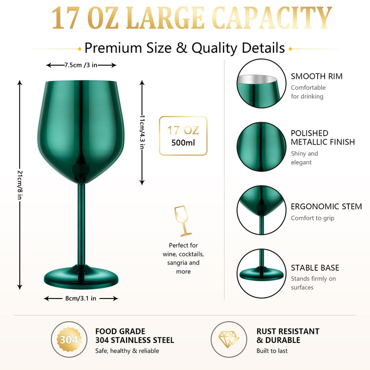 Unbreakable Stainless Steel Wine Glasses Set of 4 (4 Count)