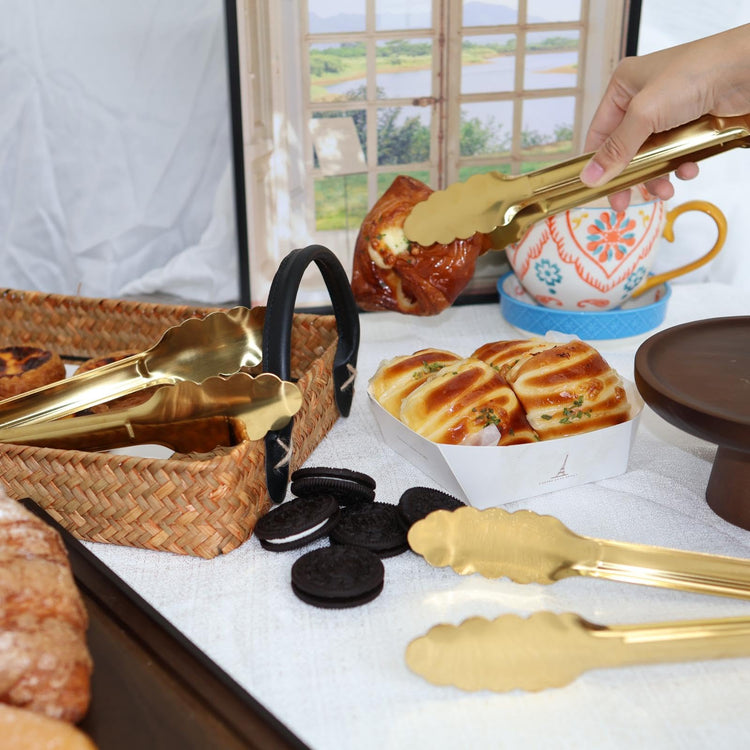 4 Pack 9 Inch Gold Tongs for Serving Food