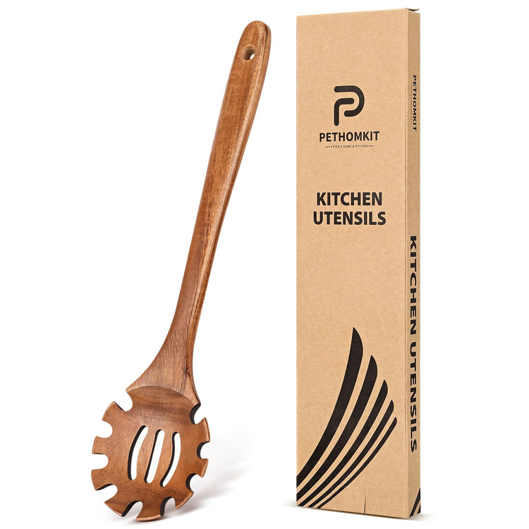 Wooden Pasta Spaghetti Noodle Slotted Spoon