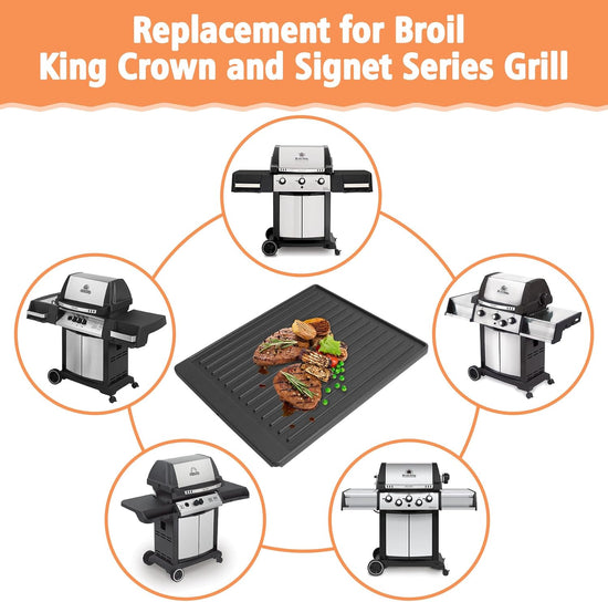 2-in-1 Reversible 15” x 12.8” Pre-Seasoned Cast Iron Cooking Griddle for Gas Stove/Charcoal/Electric/Propane/Gas Grill, Flat Griddle Top Plate for Broil King Crown and Signet Series Grill - Nestoria