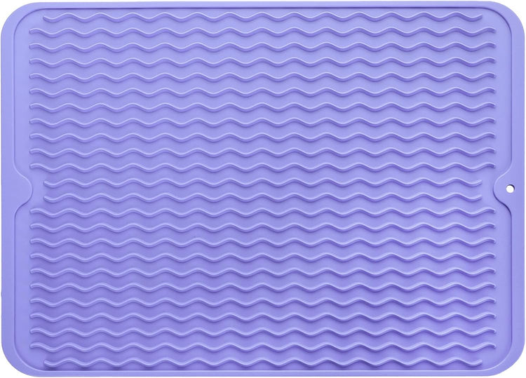 Silicone Dish Drying Mat for Multiple Usage,Easy clean,Eco-friendly,Heat-resistant Silicone Mat for Kitchen Counter or Sink,Refrigerator or drawer liner Light Purple L 16 inches x 12 inches