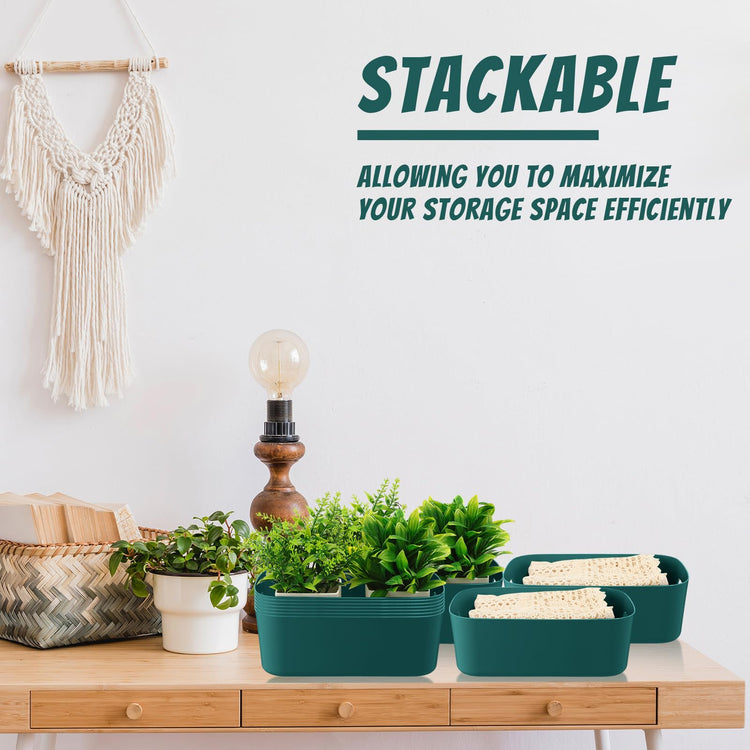 Plastic Storage Bins 10 Pcs Green Pantry Organizer Bins Small Baskets Storage Containers for Home Kitchen (10 Count)