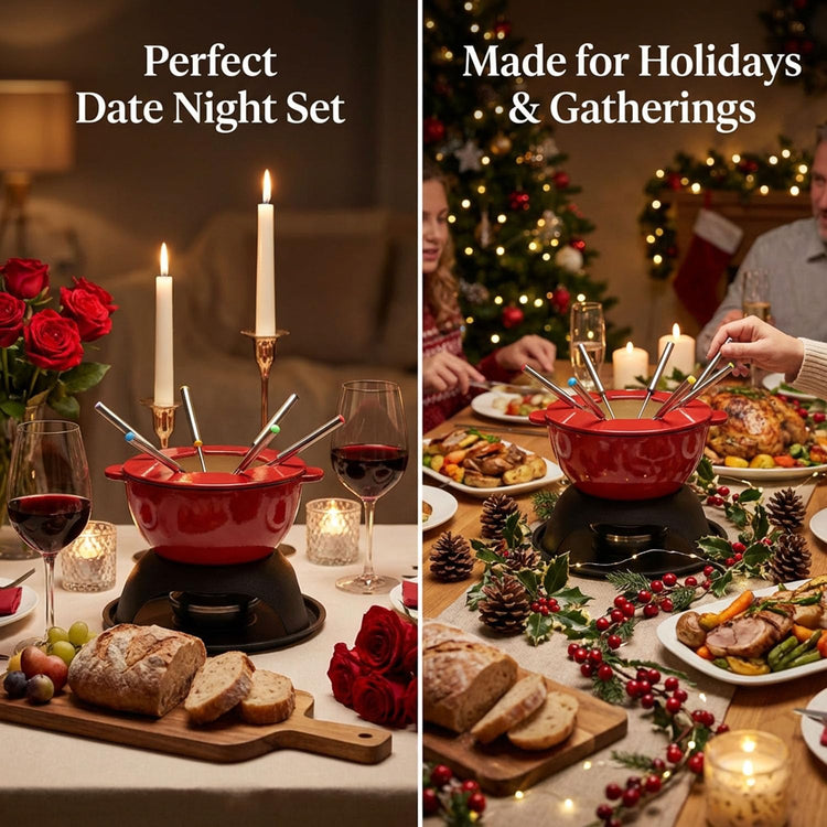 Cast Iron Cheese Fondue Pot Set