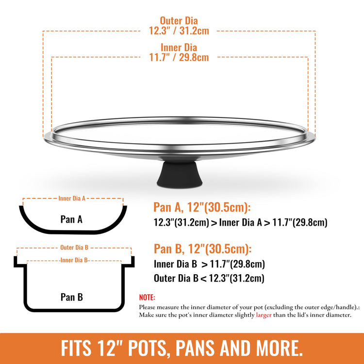 12 Inch Pan Lid For Pots Pans and Skillets